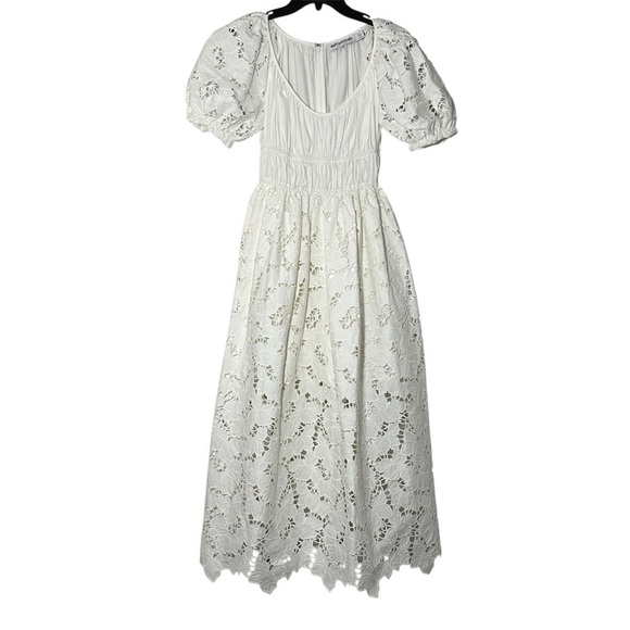 Self-Portrait White Flared Lace Midi Dress size 0 Bride Bridal Wedding Cocktail - Picture 5 of 16